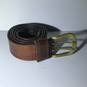 Vintage Plain Genuine Leather Belt Double Buckle L